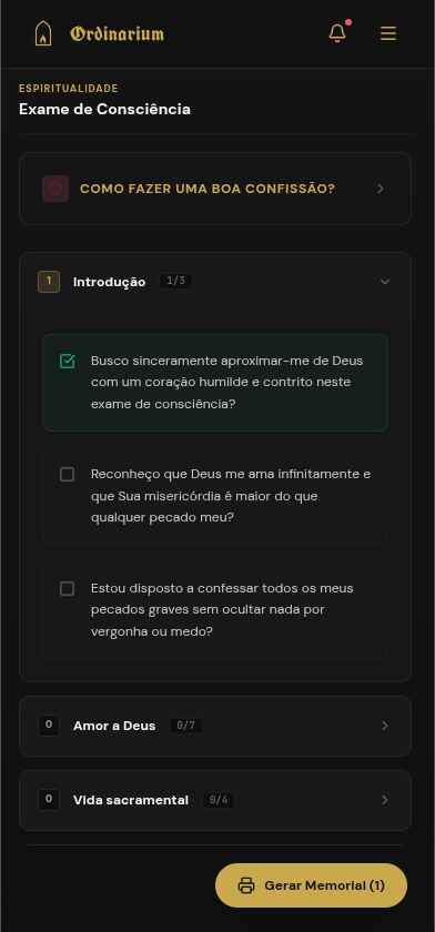 Tela de Exame de Consciência